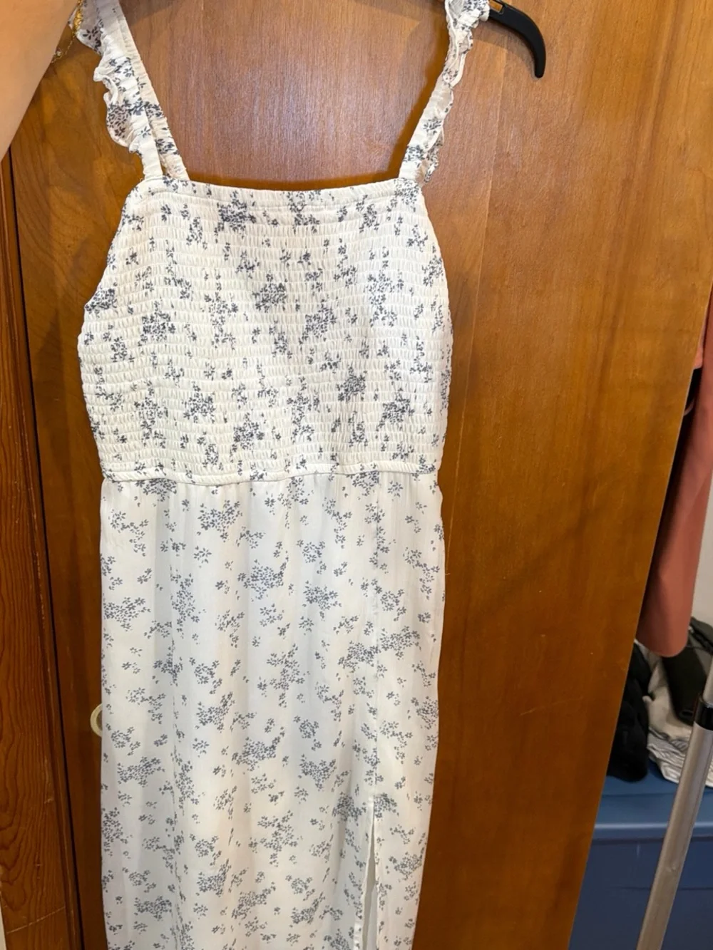 Othr White and Blue Floral Sundress with Smocked Bodice